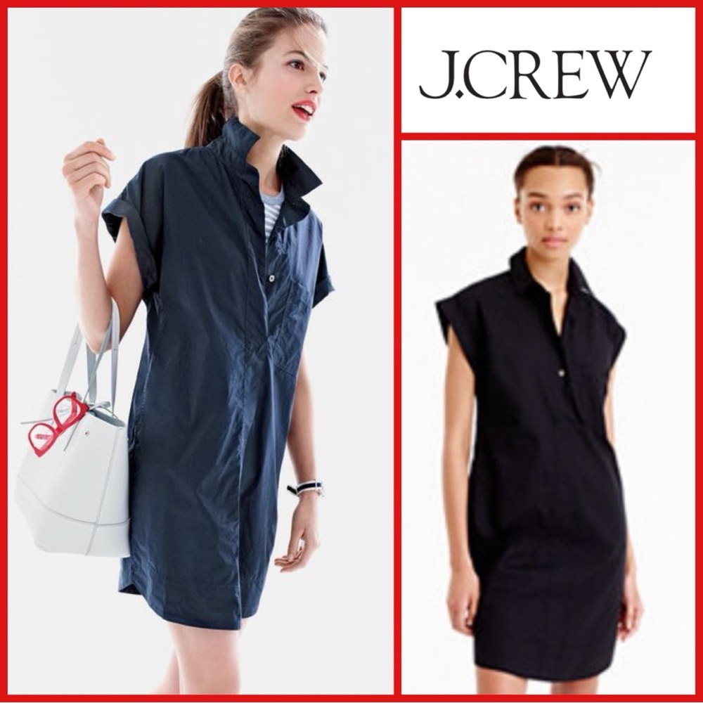 J CREW 100% Cotton Navy Short Sleeve Shirt Dress
